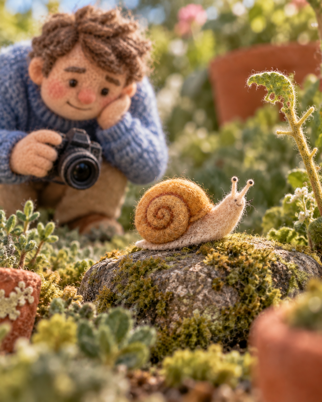 The leaf is almost gone; the contented snail rests as the photographer lowers the camera.