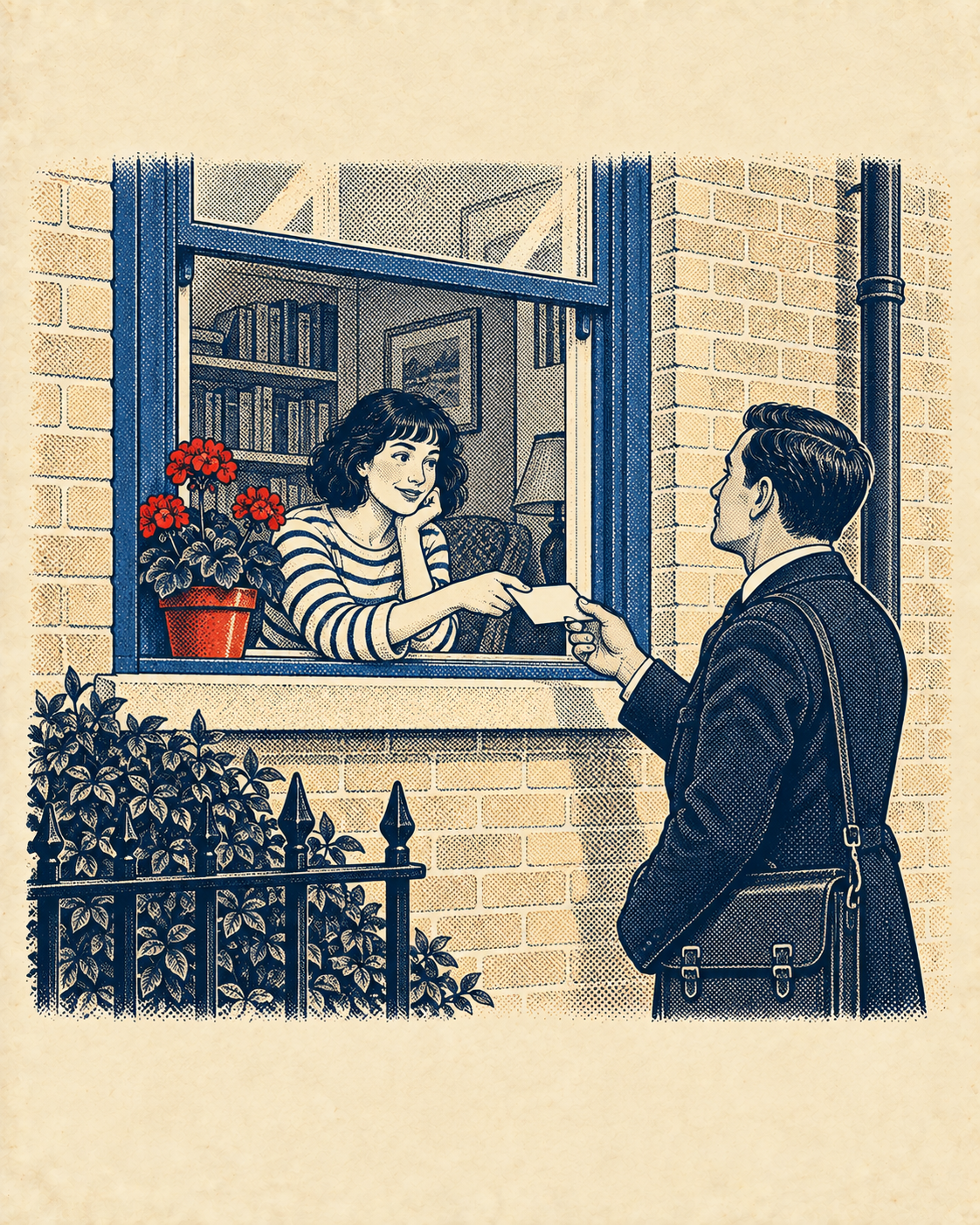 A resident passes a request for quiet through her window to an official.