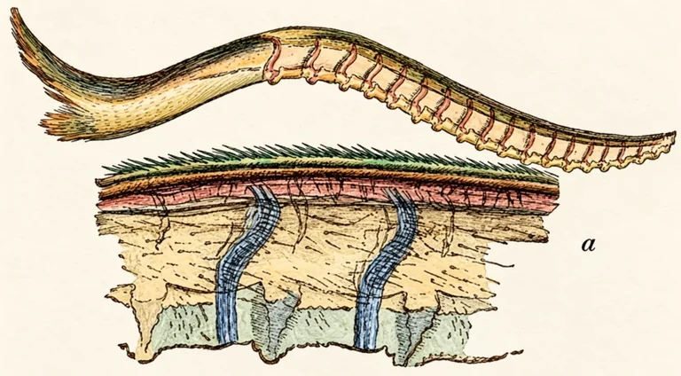 Remastered historic drawing of the toothed sawfly ovipositor, with an enlarged detail.