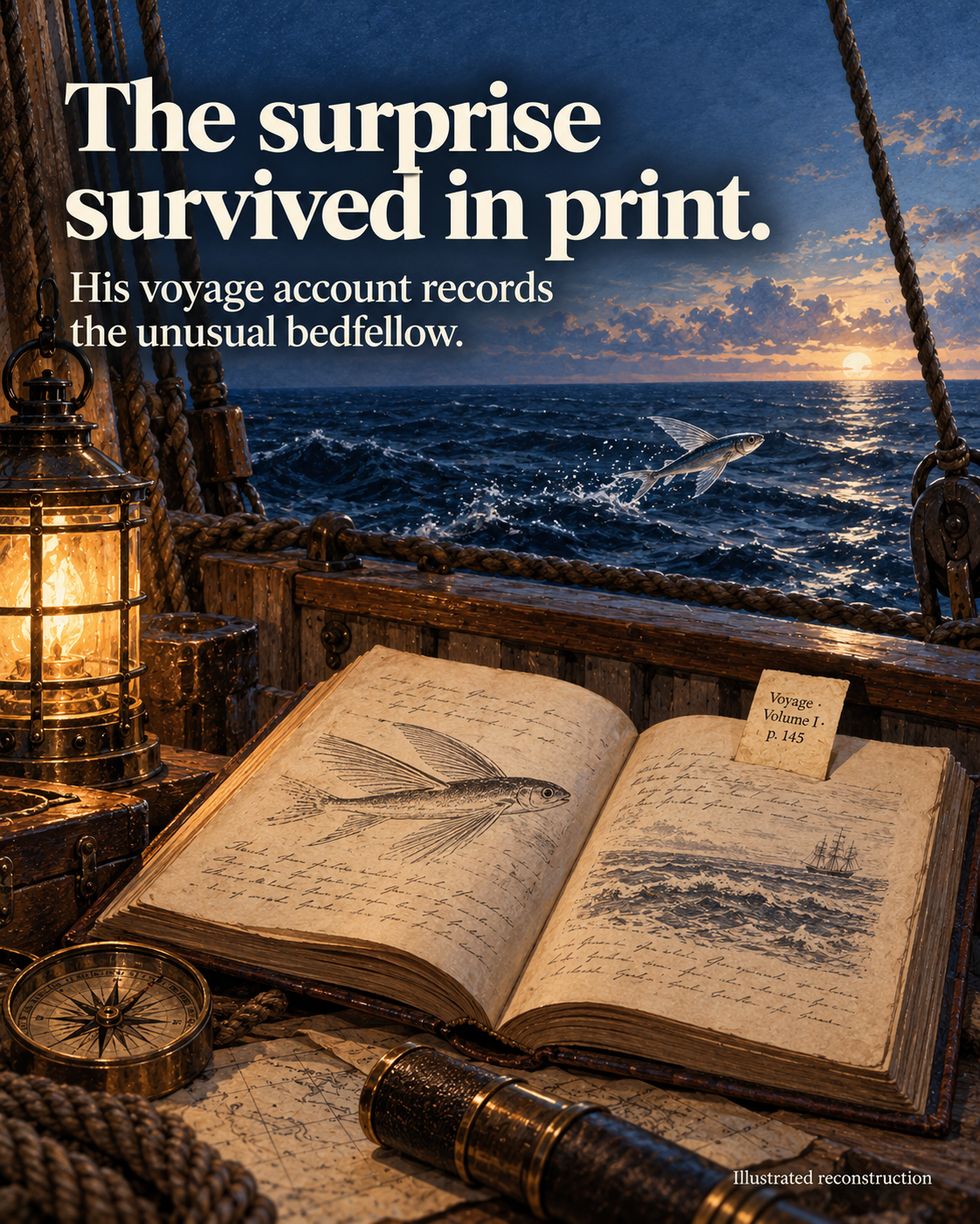 The surprise survived in print.
His voyage account records the unusual bedfellow.