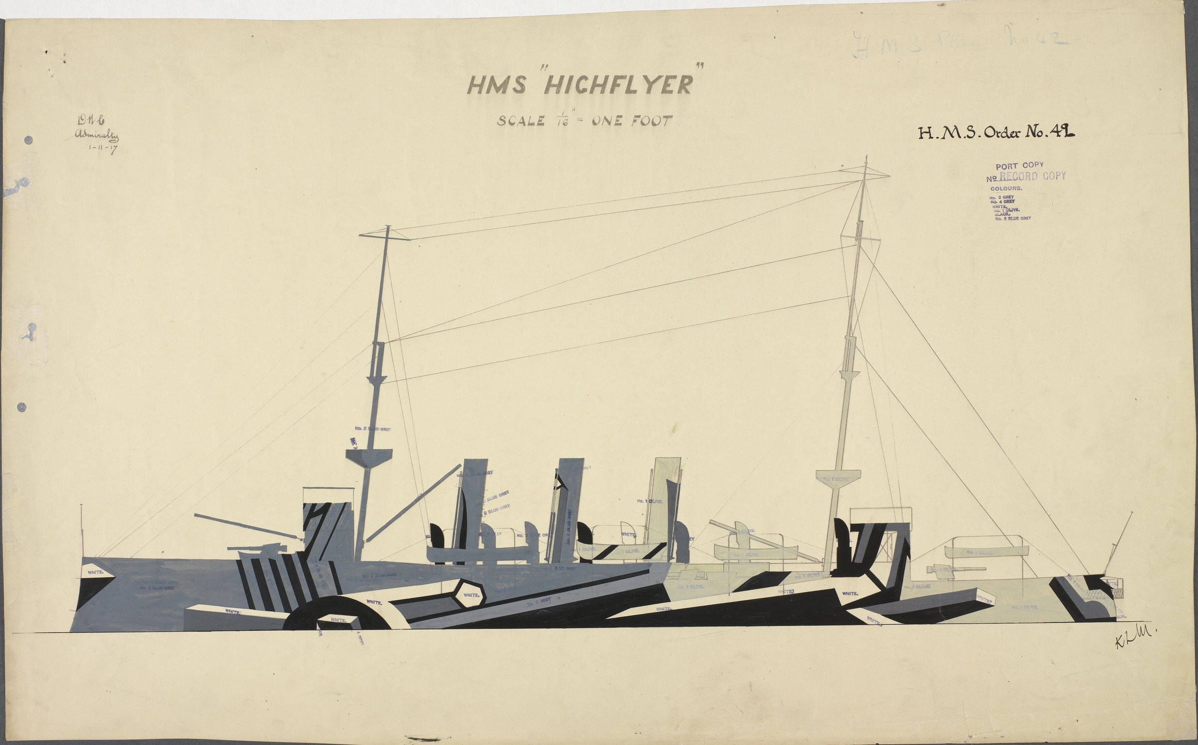 An original First World War dazzle-paint scheme for HMS Highflyer