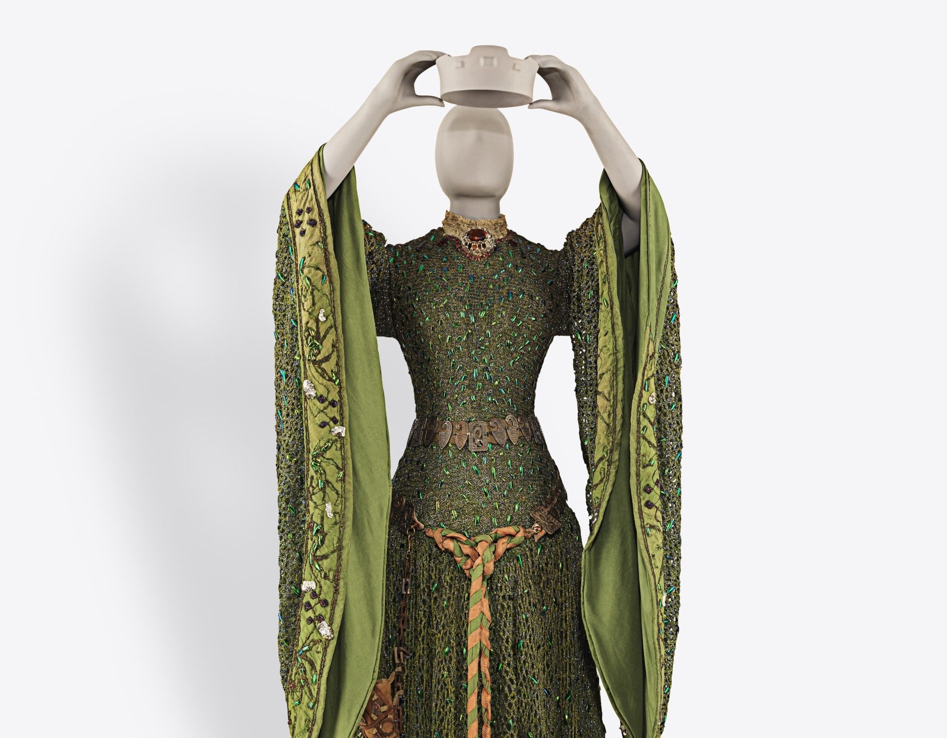 Green beetle-wing cases sewn across Ellen Terry's theatrical costume