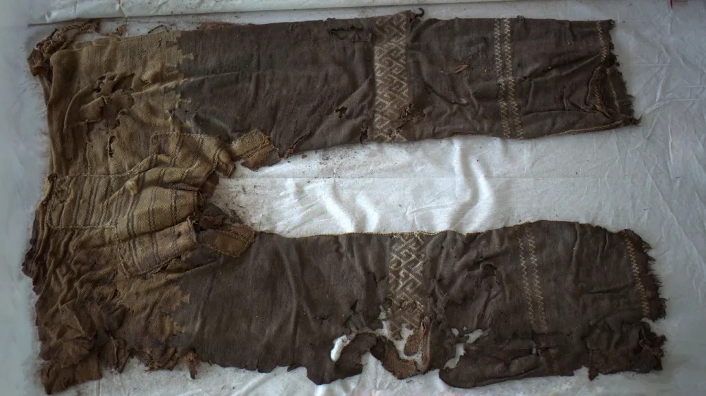 The original Yanghai wool trousers, photographed from above — M. Wagner et al., Archaeological Research in Asia (2022), via Science News. Original research photograph/figure resized.