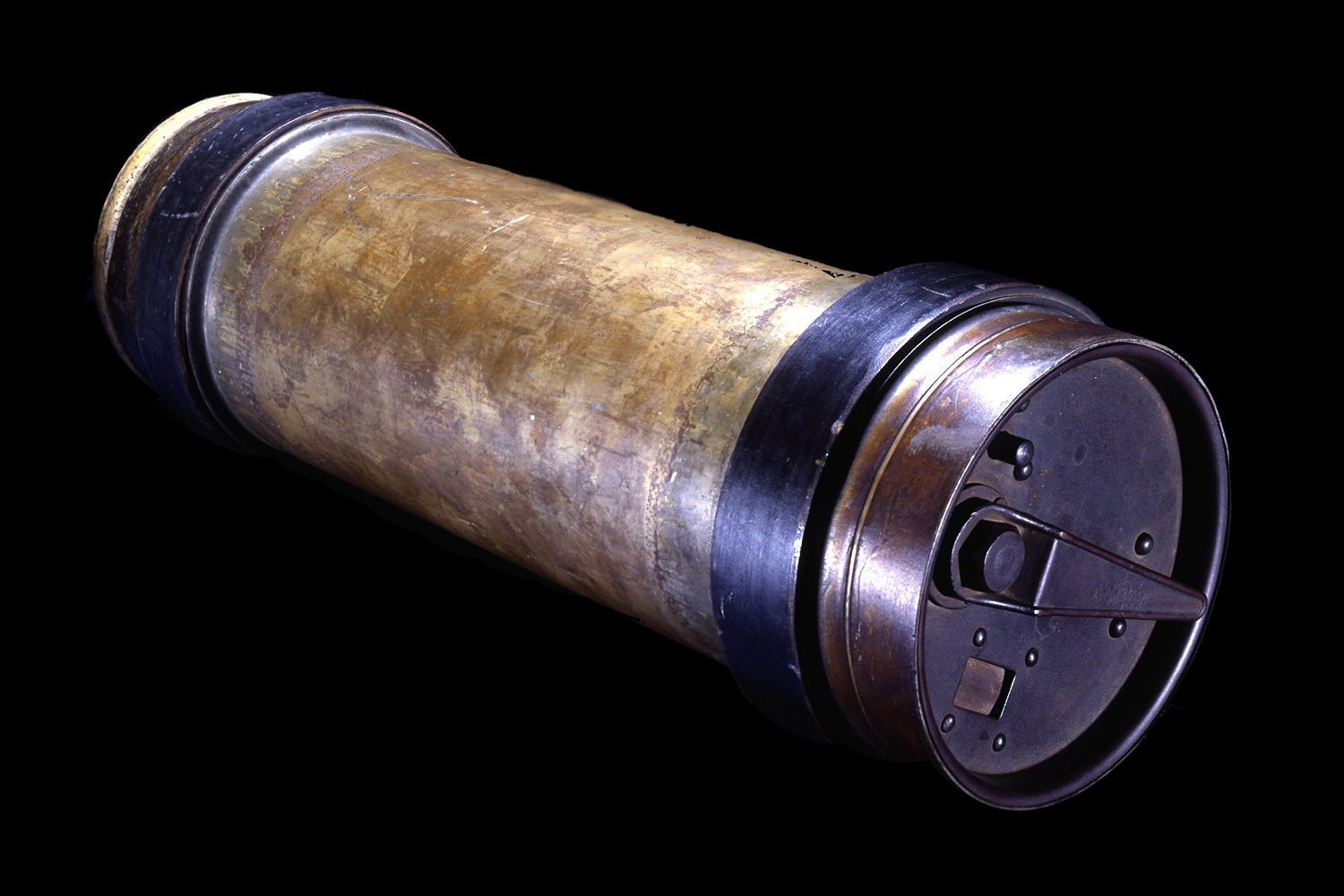 A cylindrical pneumatic mail canister from the National Postal Museum collection