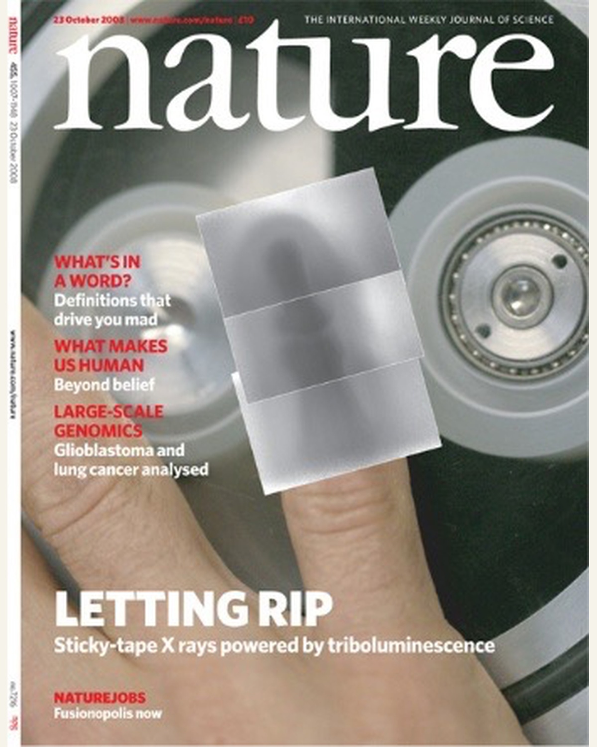 Nature cover showing the finger X-ray produced using peeling adhesive tape