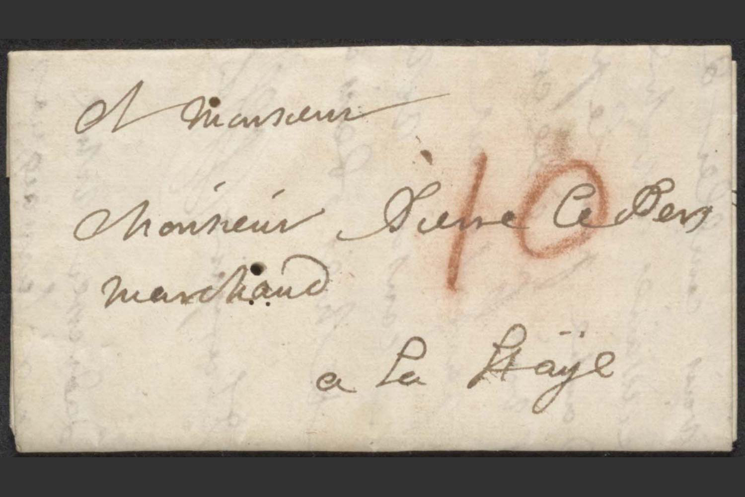 The unopened 1697 letter from the Brienne Collection — Courtesy of MIT Libraries / Unlocking History research team. Original photograph of the unopened 1697 letter.