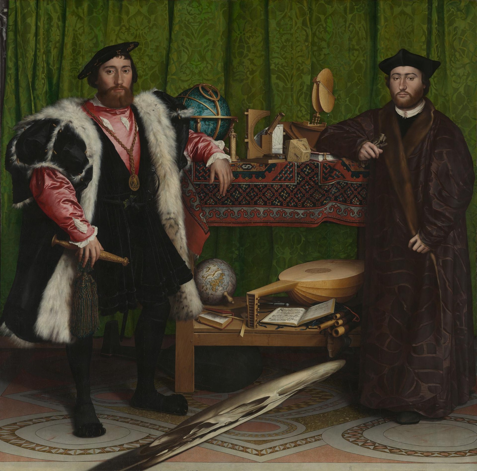 The whole of Holbein’s The Ambassadors, painted in 1533 — Hans Holbein the Younger; National Gallery collection image. Original painting photograph resized.