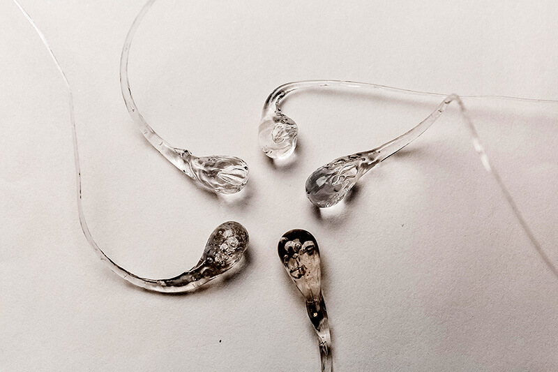 Whole Prince Rupert’s drops showing their thick heads and thin tails