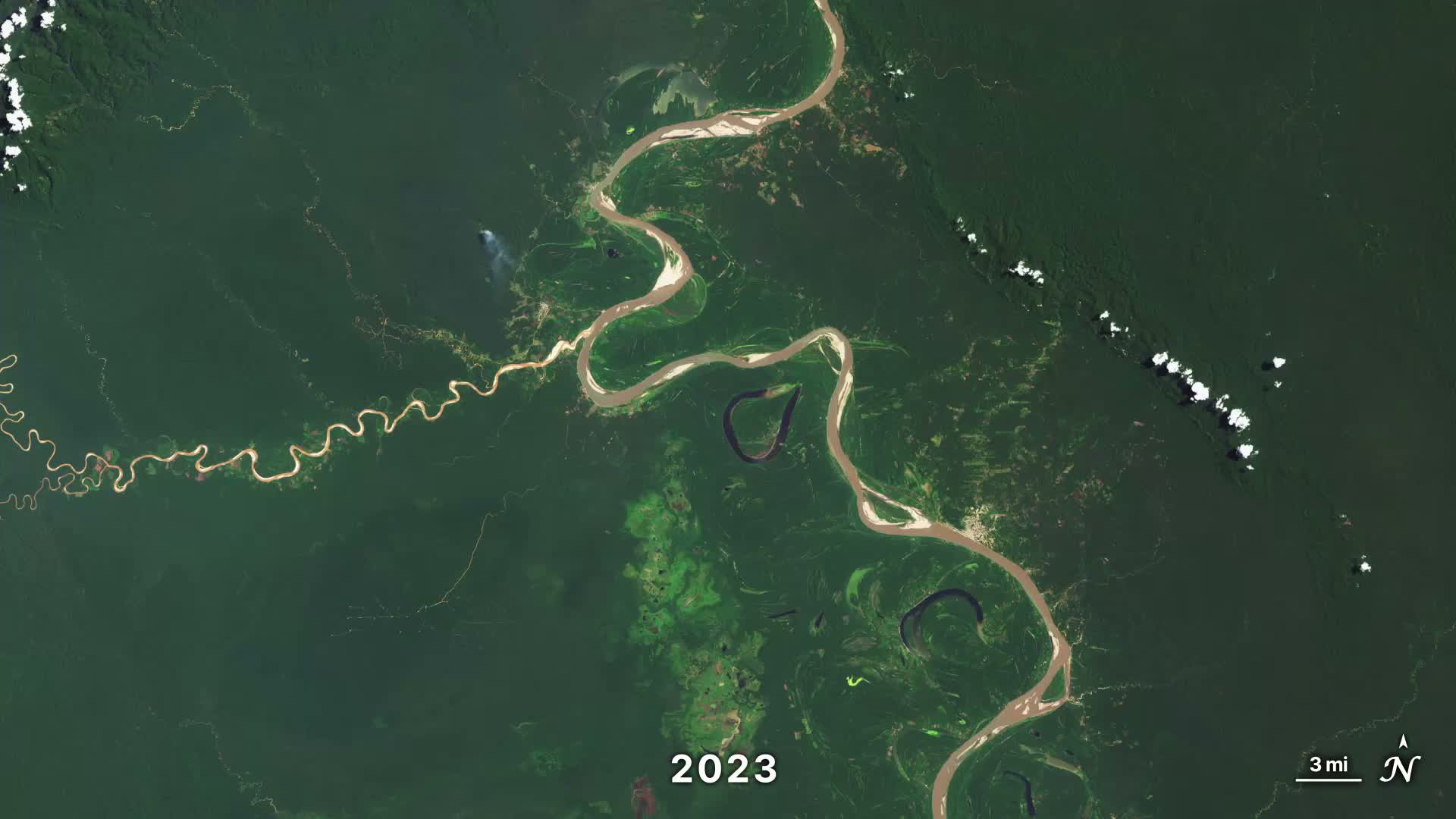 Ucayali River in 2023: the changed route — NASA’s Scientific Visualization Studio. Final frame extracted from the original time-lapse.