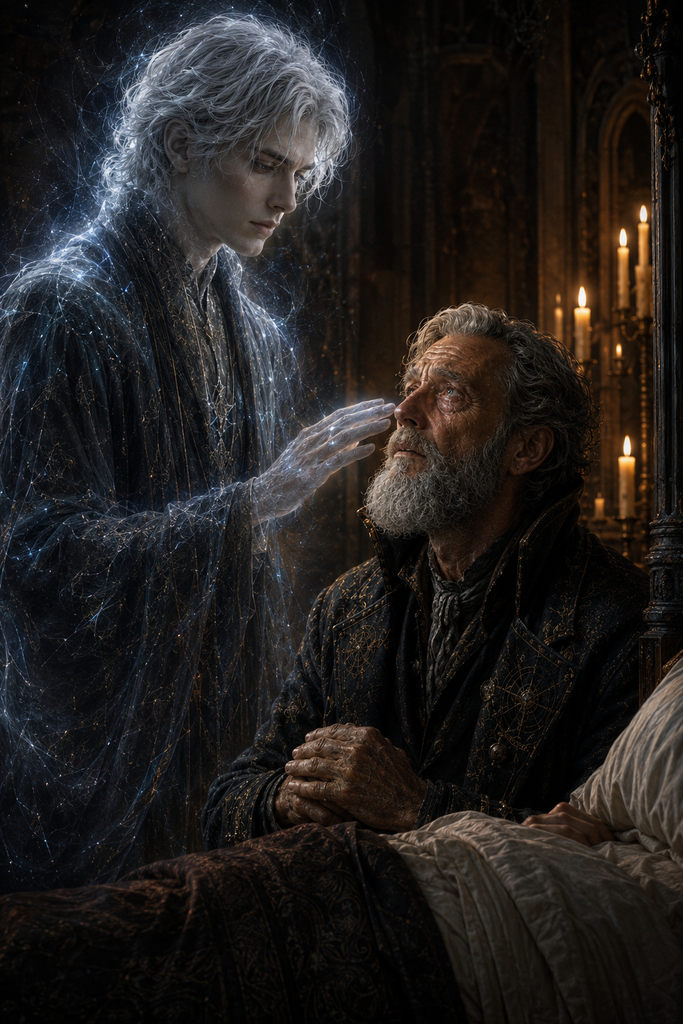 Quaerens knelt by the bed while Lumen blessed every tear.