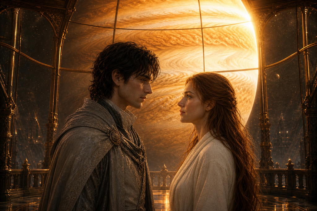 Omegar and Eva stood together as Jupiter brightened beyond the glass.