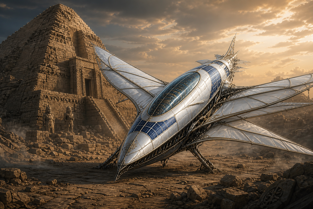The Last Airship settled beside an ancient pyramid.