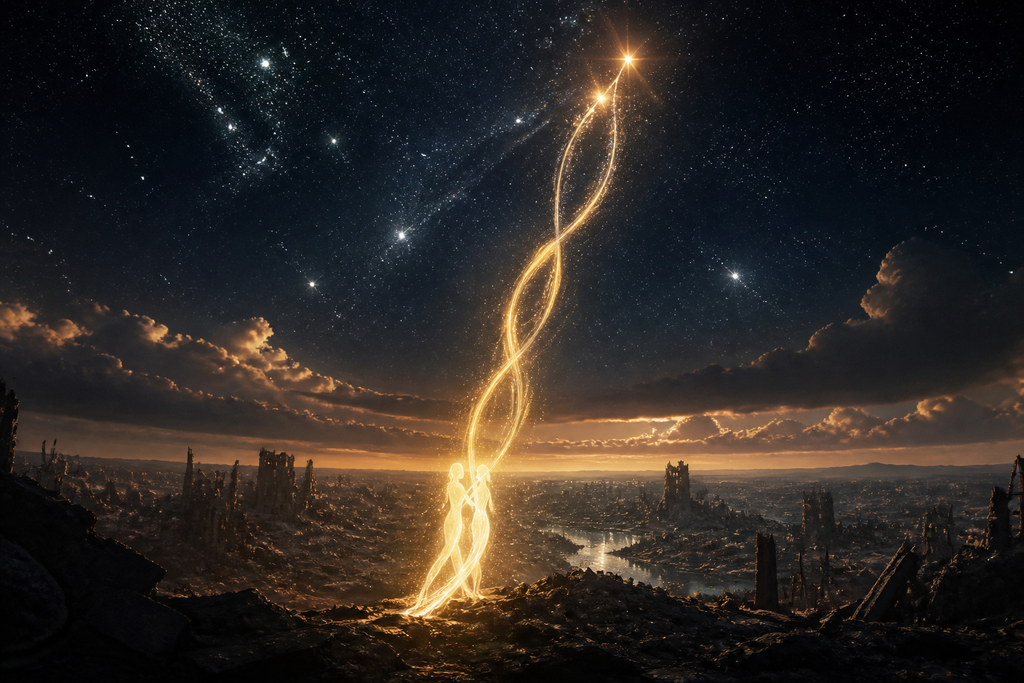 The earth kept its ruins, but love carried humanity's final story into the stars.