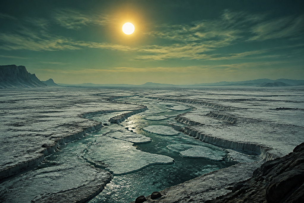 Outside, the yellow sun crossed a sea-green sky above a world stripped of rivers and voices.