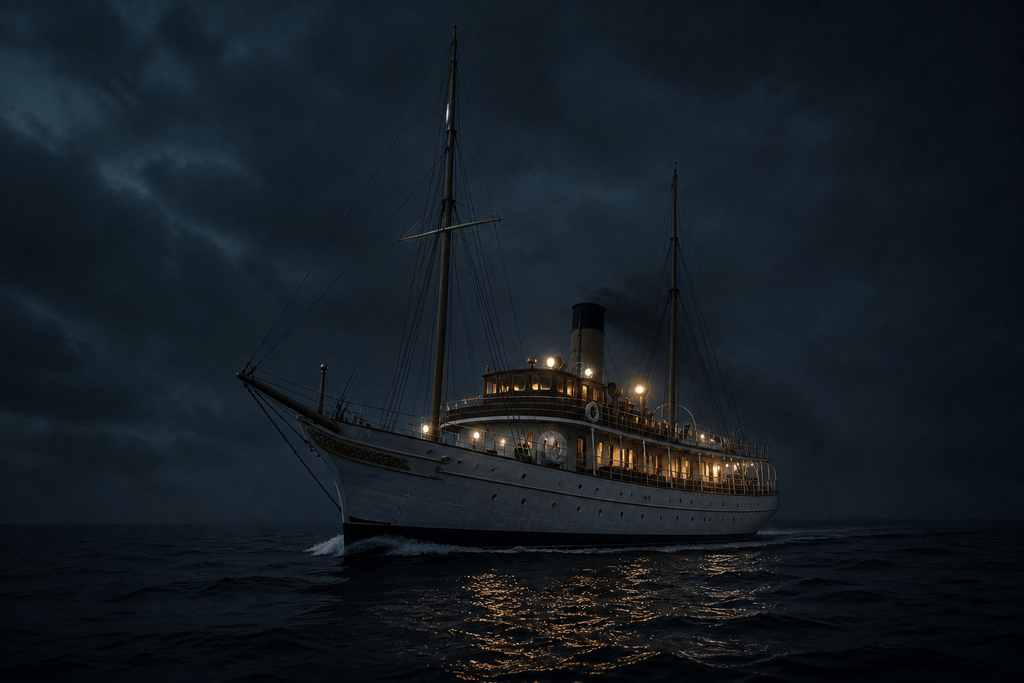Beyond the surf, the Esmeralda was already pulling into black water.