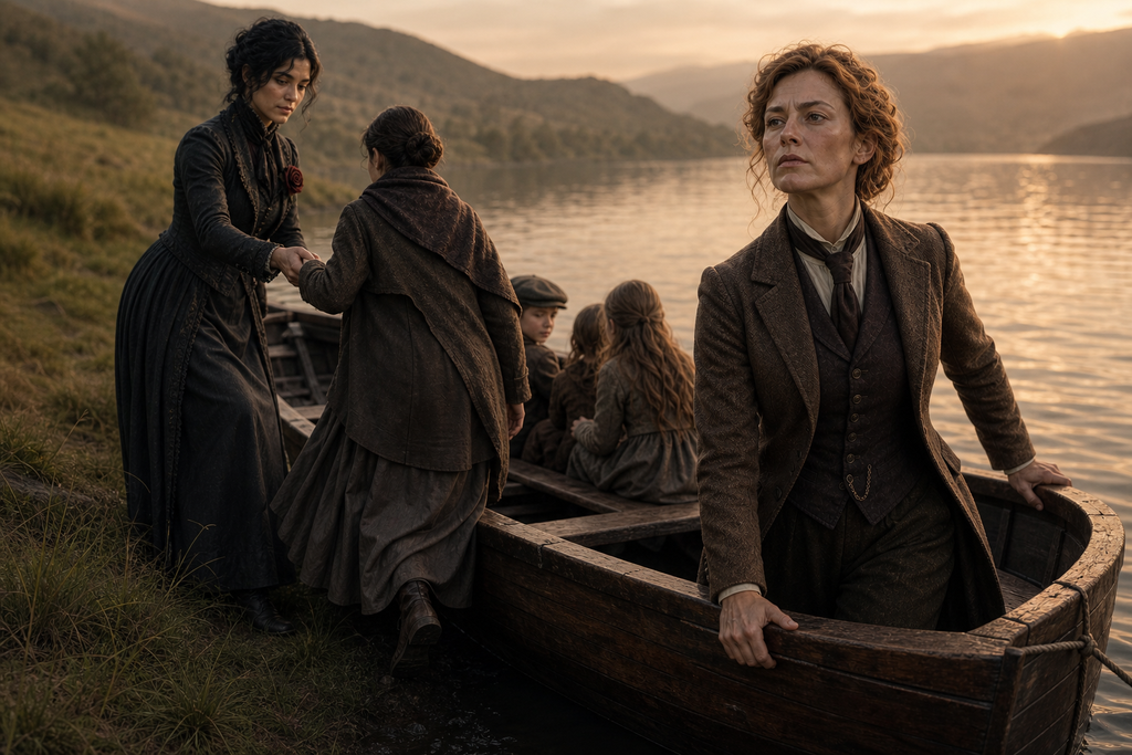 Edith Metford dragged an abandoned boat downhill while Natalie Brande pushed children inside.