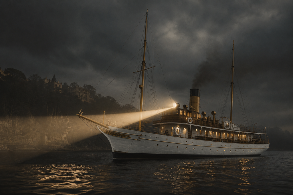 At last, the white hull swung sideways.