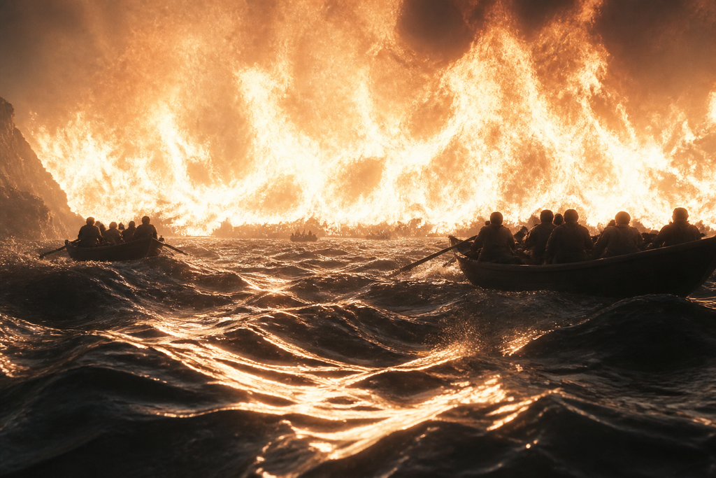 Fire turned night into a white horizon.