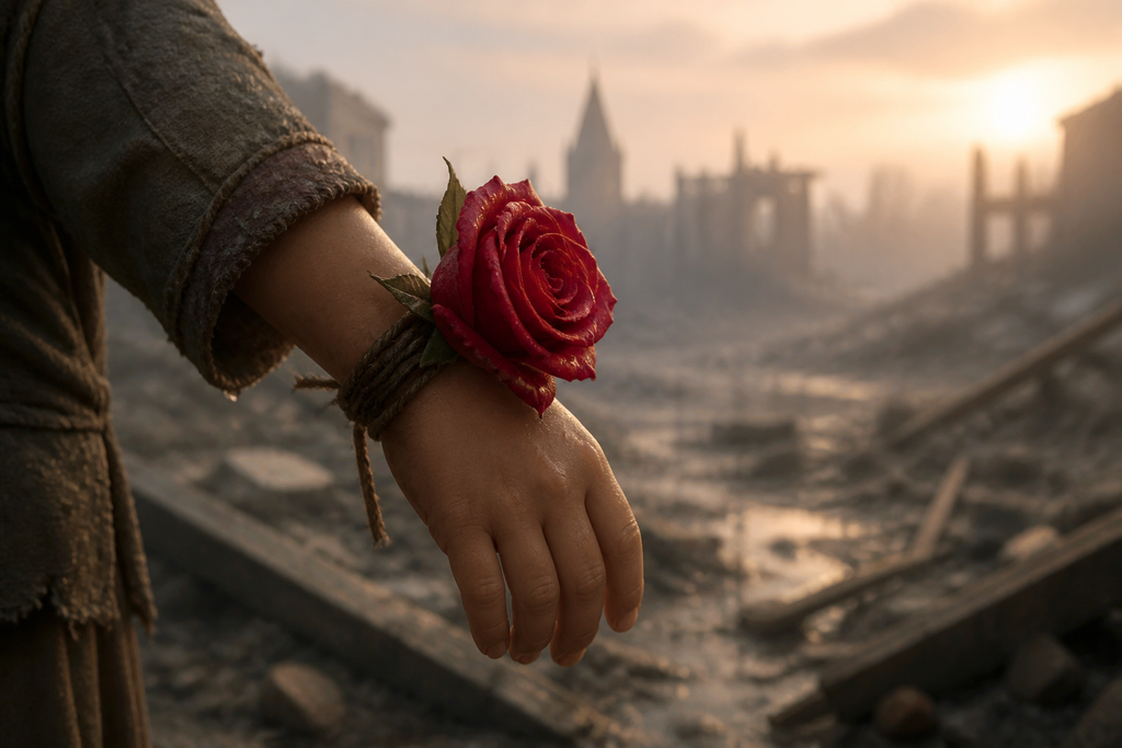 His red rose remained bright.