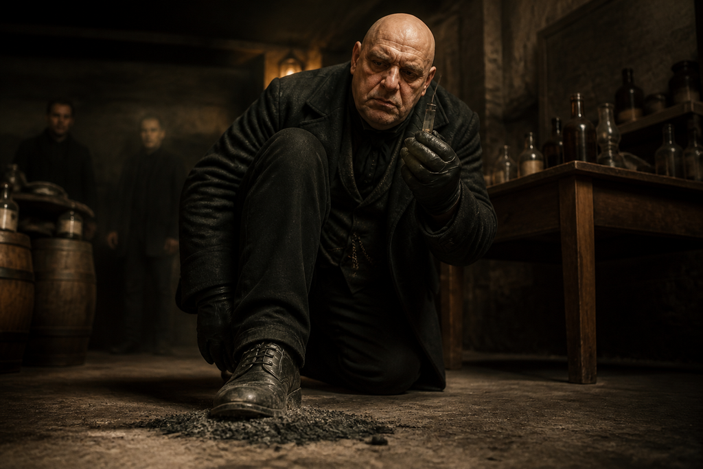 Milsom asked, "Will the drug hold?" while crushing ash beneath his heel.