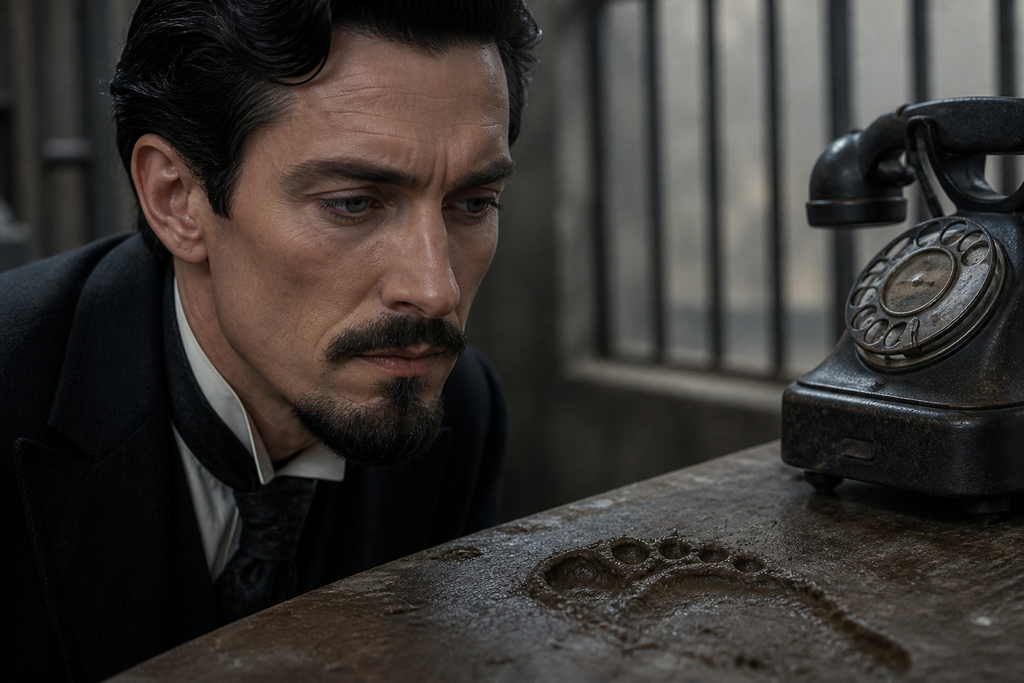 His gaze counted the receiver, the window bars, and the mud beneath her bare foot.