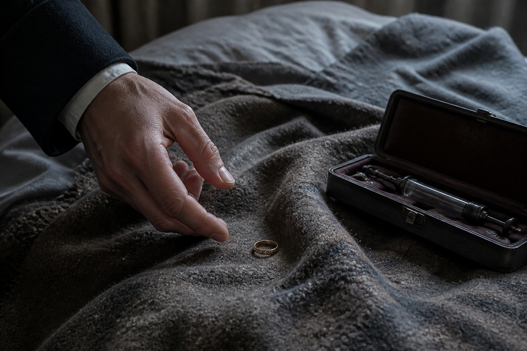 Van Heerden placed the ring on her blanket like a counter payment and said, "Say yes downstairs, and no needle returns."
