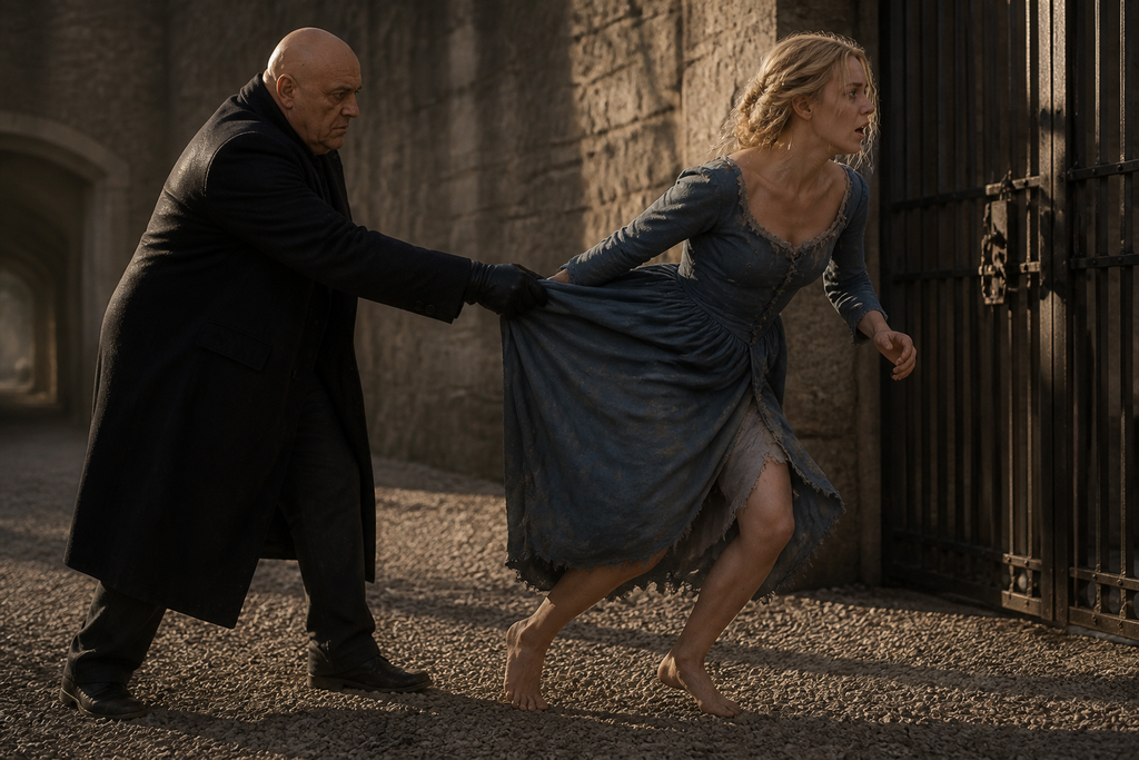 Her bare feet crossed gravel before Milsom's gloved hand caught the back of her dress.
