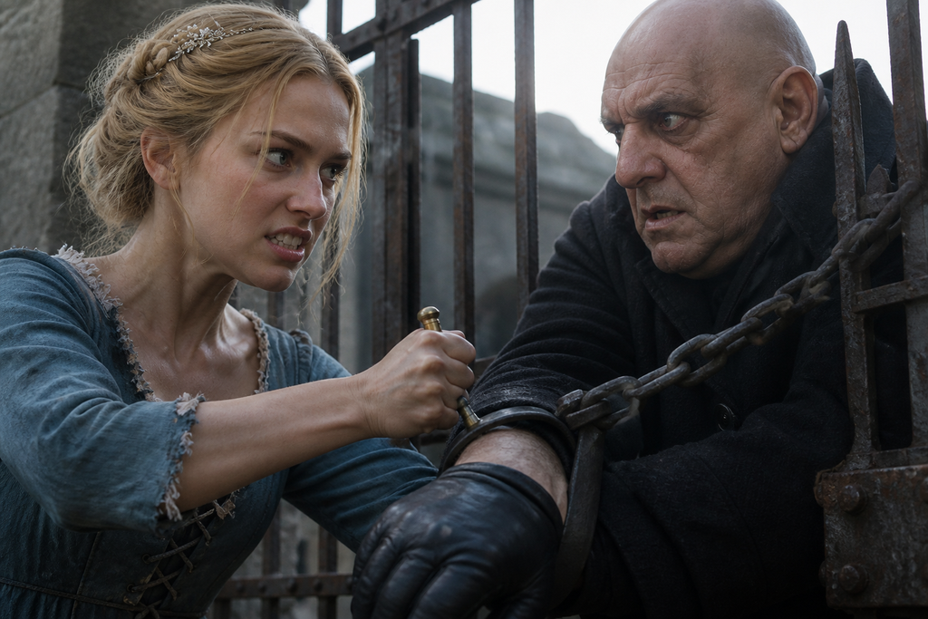 She drove the brass pin into his wrist and reached the chained gate.
