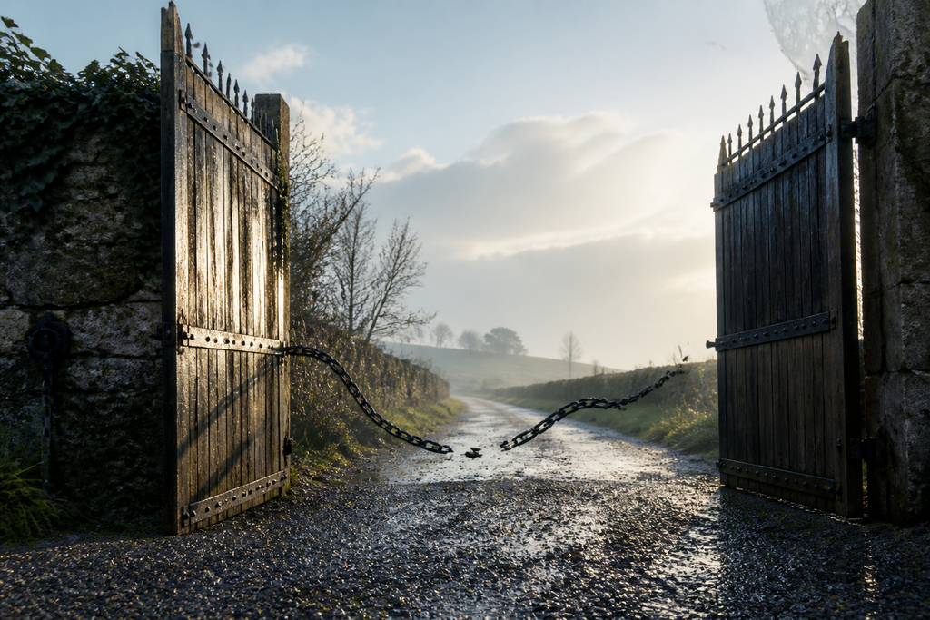 Outside, the wind slammed the chained gate wide.