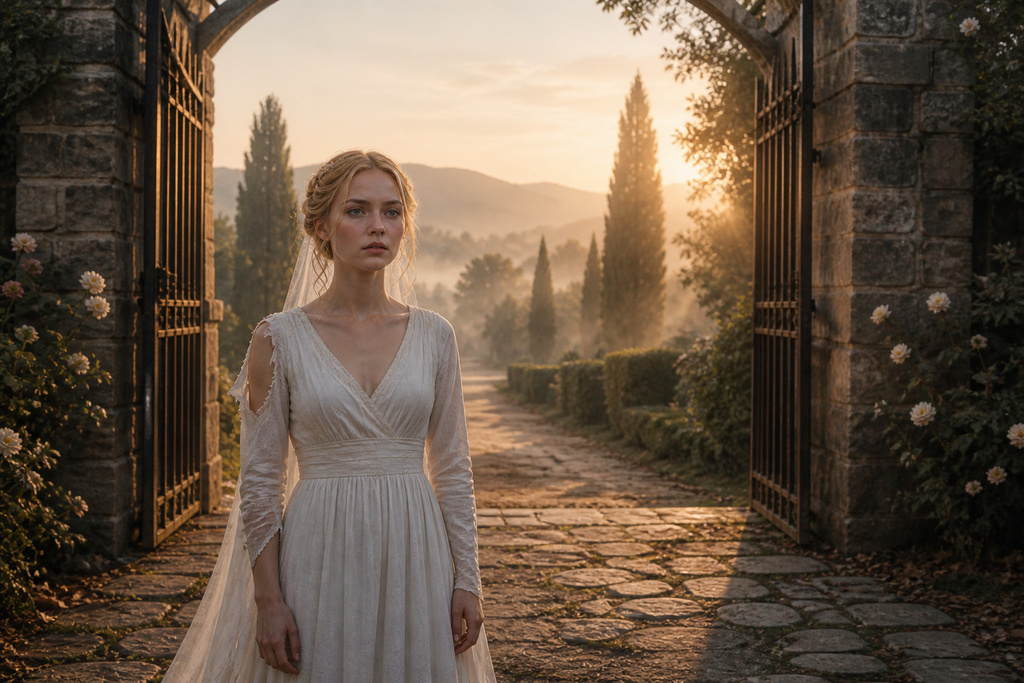 The open gate let dawn pour across the garden, but Oliva stopped beneath its arch.