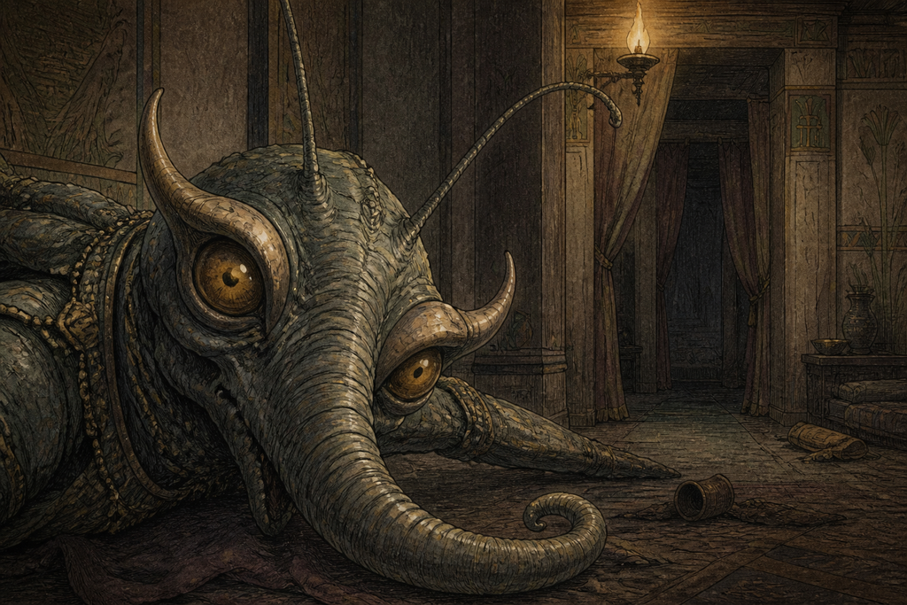 Its horned eyes stared blindly, and cold terror settled over the Captives' House.