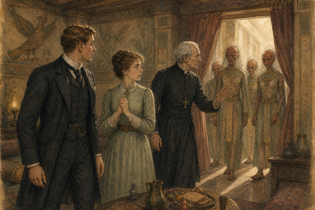 As he spoke the final blessing, footsteps gathered beyond the curtain, and the Sutenraa entered to claim him.