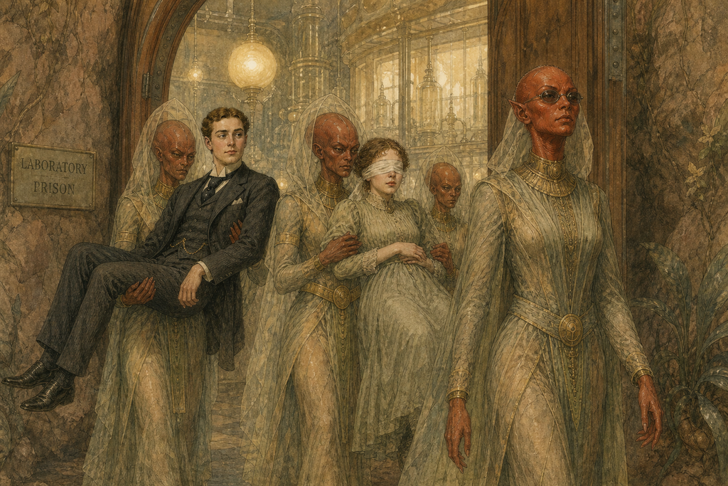 At her order, the Sutenraa bound cloth across Phyllis's blue eyes and carried the newlyweds into the Laboratory Prison.