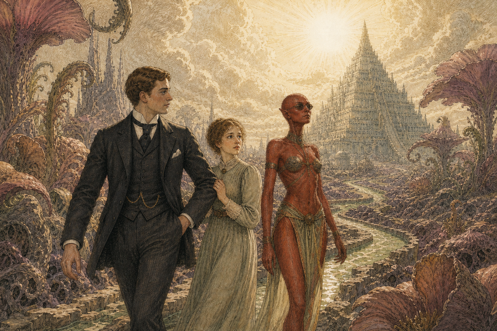 Thomas kept beside the bewildered Phyllis, shielding her as Zumeena led them across the emerald road toward the Venus Pyramid.