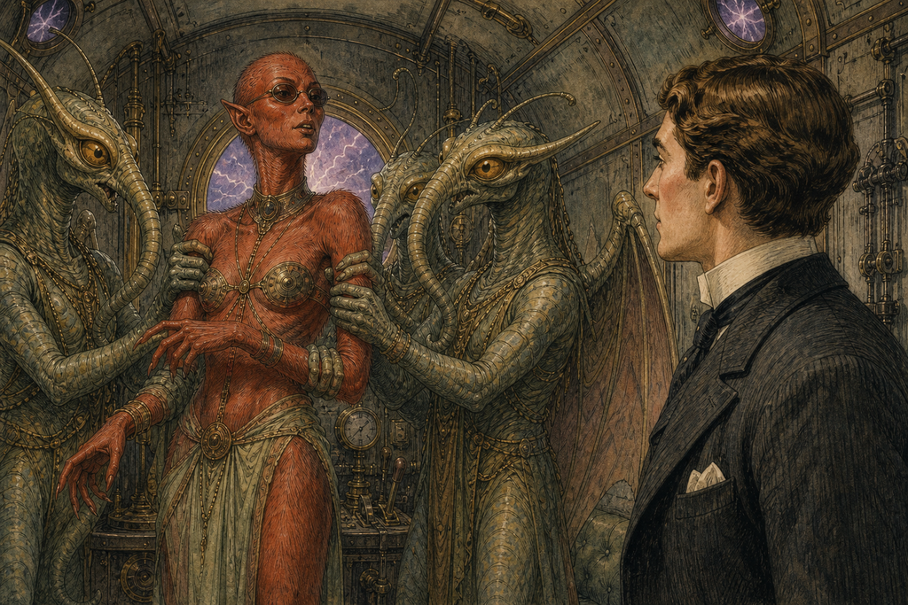 Zumeena, composed under their grasp, said, “They spared me because I seemed concerned for you; touch nothing, Thomas, until my signal.”