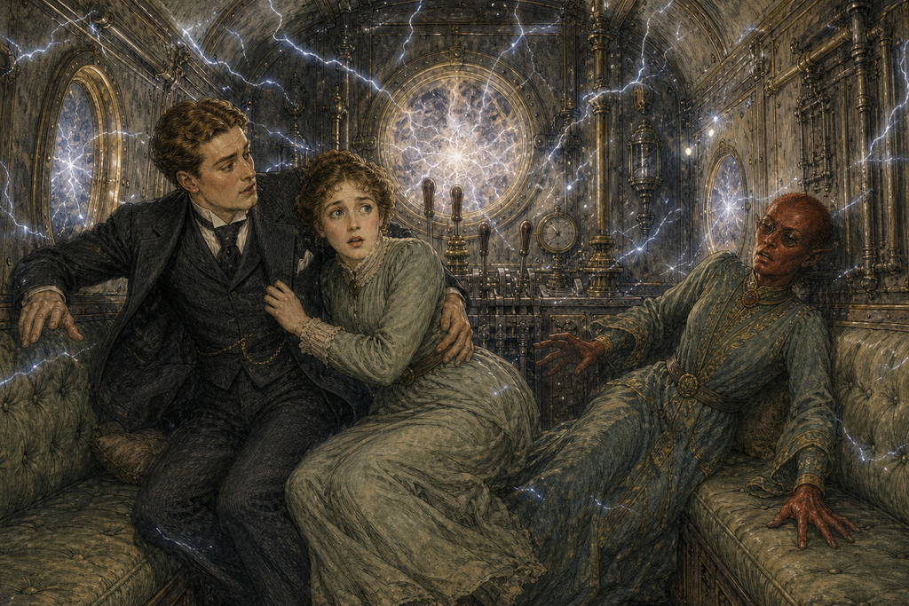 The Transit Car convulsed in an electrical blast, hurling Thomas against Phyllis as Zumeena fell, and darkness erased Venus before any of them could know whether the late lever had carried them home or killed them.