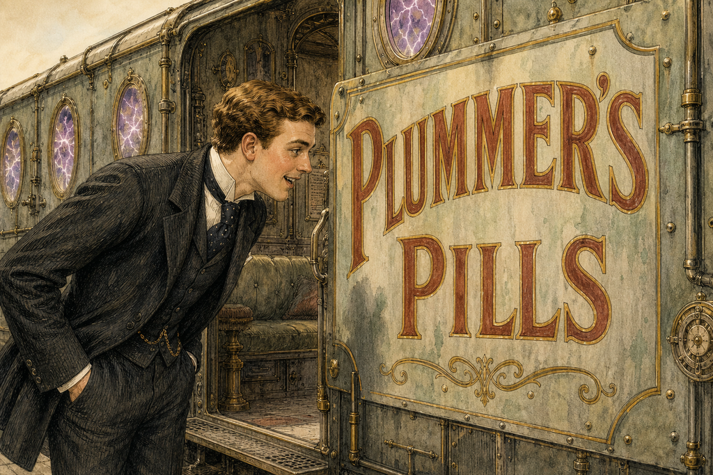 On the car's outer boards, fresh paint proclaimed PLUMMER'S PILLS, absurdly familiar, and more convincing to Thomas than the desert itself.