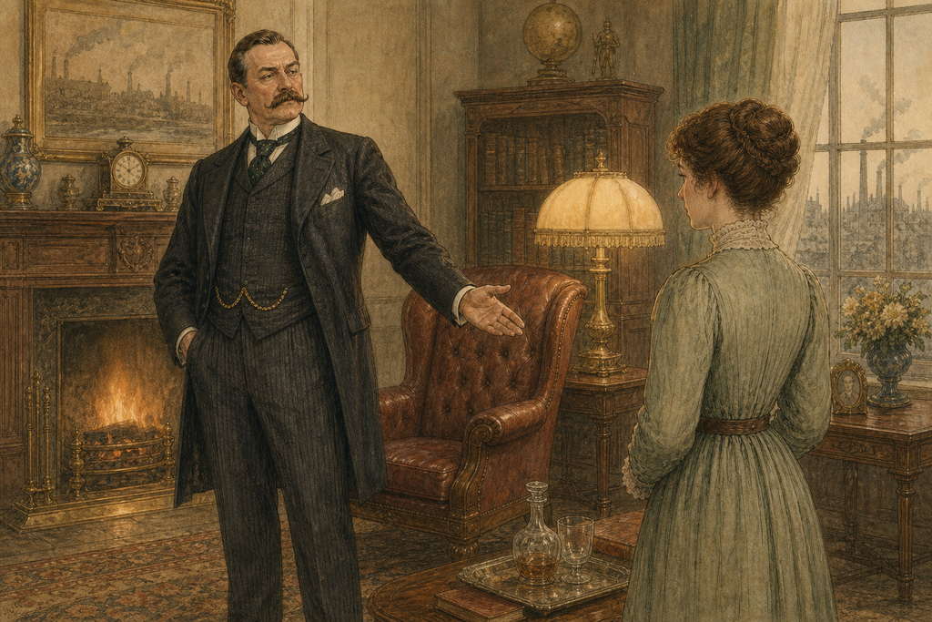 He asks no proof from her; instead, he offers shelter, respect, and the protection of the Plummer name.
