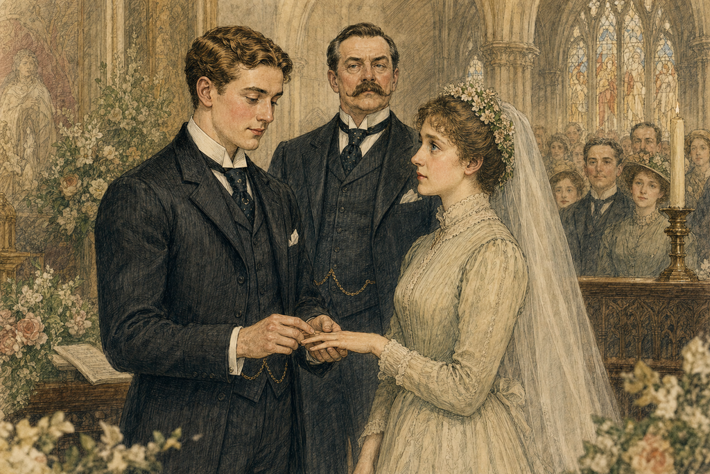 At their London wedding, Phyllis's Mother's Ring returned to her hand, while Thomas's Father watched with proud, practical satisfaction.