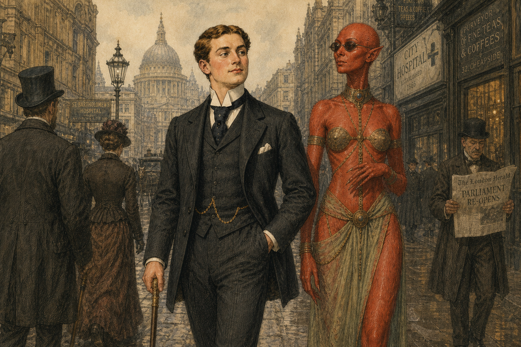 Soon enough, their walks through sooty London became habitual, with Thomas Plummer displaying fashionable confidence while Zumeena watched him through unreadable lenses.