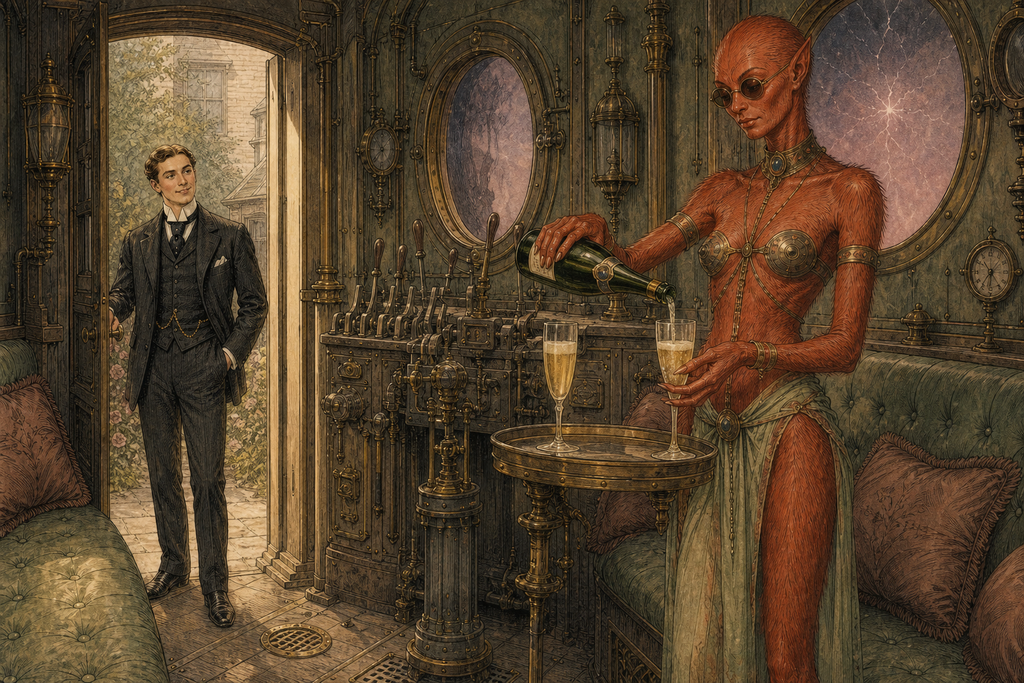 Chasing imagined romance, Thomas entered the summerhouse behind Bark Place, where Zumeena poured champagne beside padded machinery.
