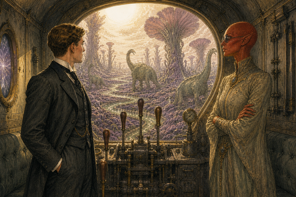 Below, flowers rose like cathedral towers, violet undergrowth heaved, and monstrous creatures wandered among stems thicker than London chimneys.