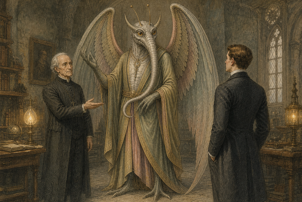 He introduced Ef, whose towering winged form and watchful horned eyes made intelligence undeniable.