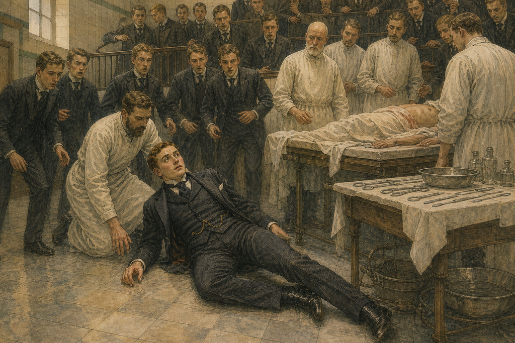 His knees loosened; his broad frame collapsed before the watching students, an heir brought low by reality.