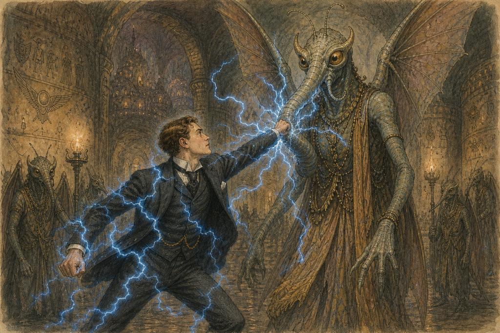 Thomas struck a towering Thotheen’s trunk, and a blue electrical shock instantly dropped him senseless.