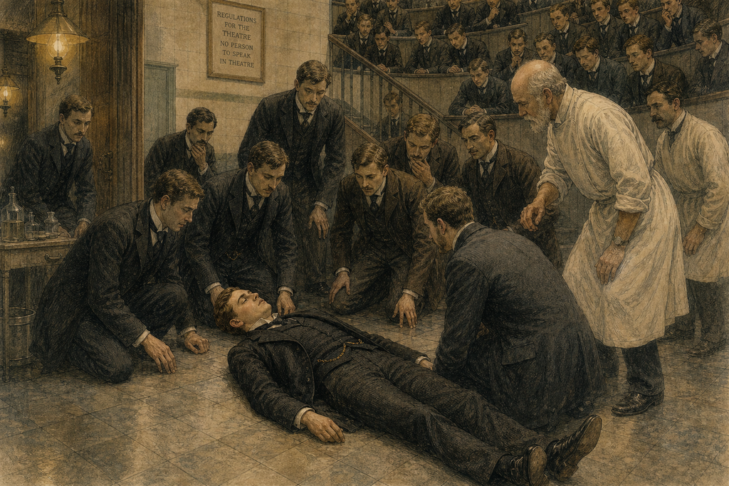 So Thomas lay motionless, breathing carefully, while concern gathered around the supposedly senseless young gentleman.