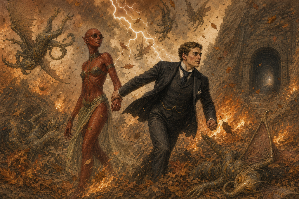 Thomas accepted only the bargain and dragged her through bursting arcs, falling Thotheen, and showers of burning leaves.