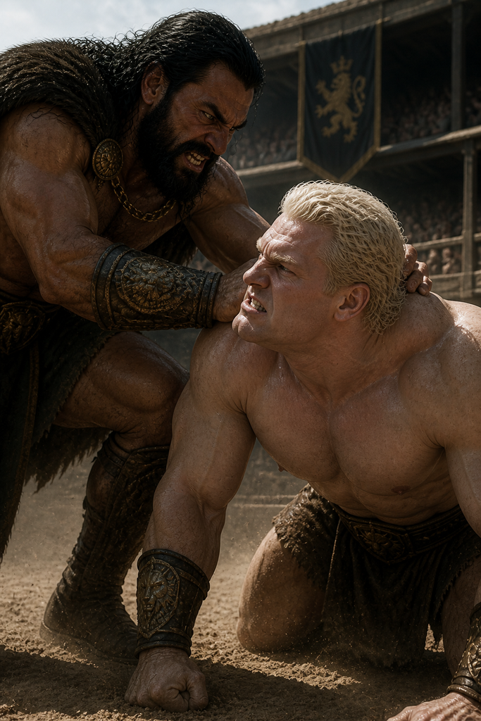 The king drives Goldry onto hands and knees.