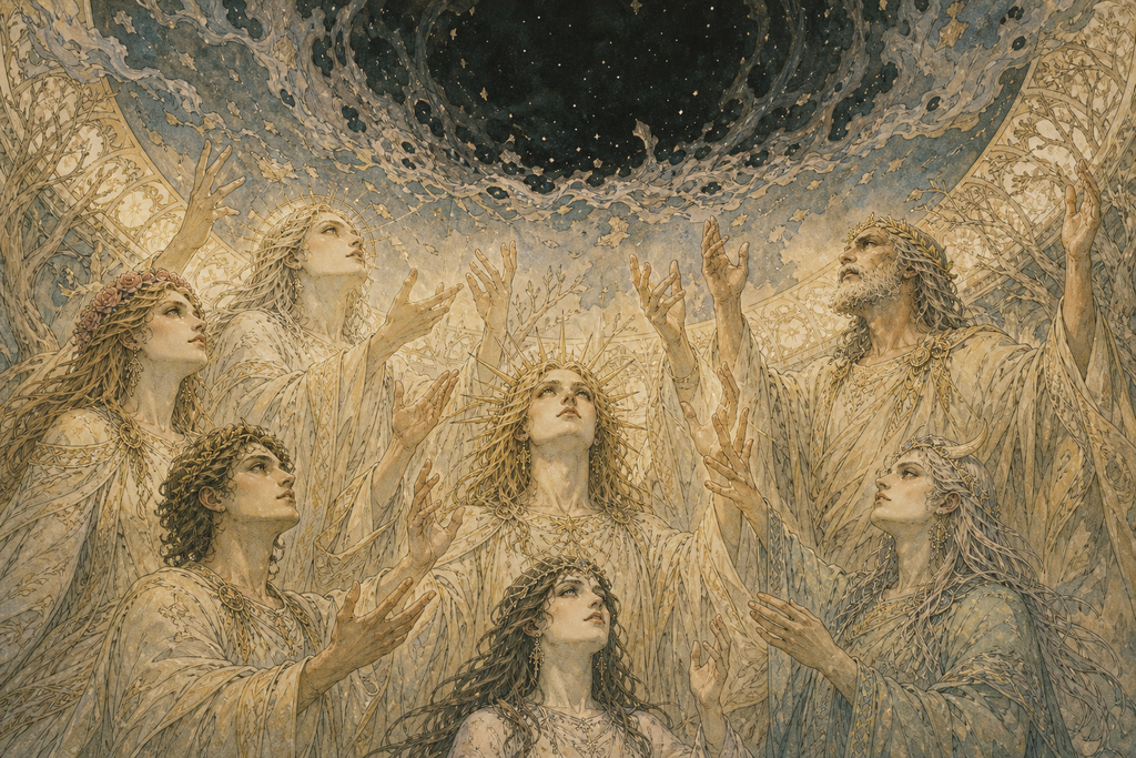 Their radiant hands rose, and empty darkness opened around them.