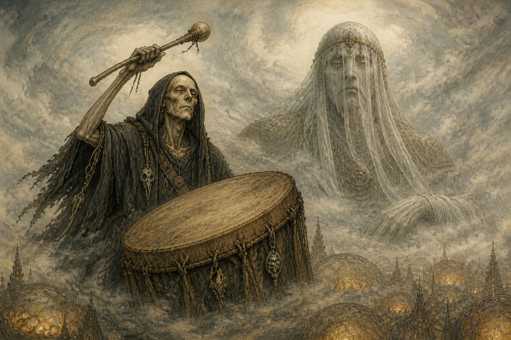Above it all, Skarl's drum hid their daring from the sleeping maker.